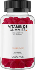 Codeage Vitamina D3 Gominolas, 5000 UI (125 mcg) de Colecalciferol, 60 Gominolas - Sabor Fresa, Sin Gelatina, Sin Gluten