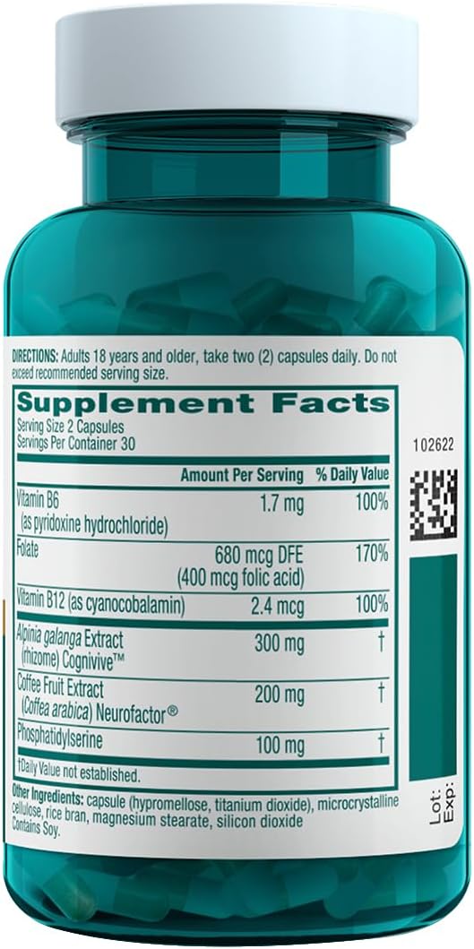 NEURIVA Ultra Decaf Suplemento Nootrópico para Memoria, Concentración y Enfoque, 60 Cápsulas (2 Paquetes)