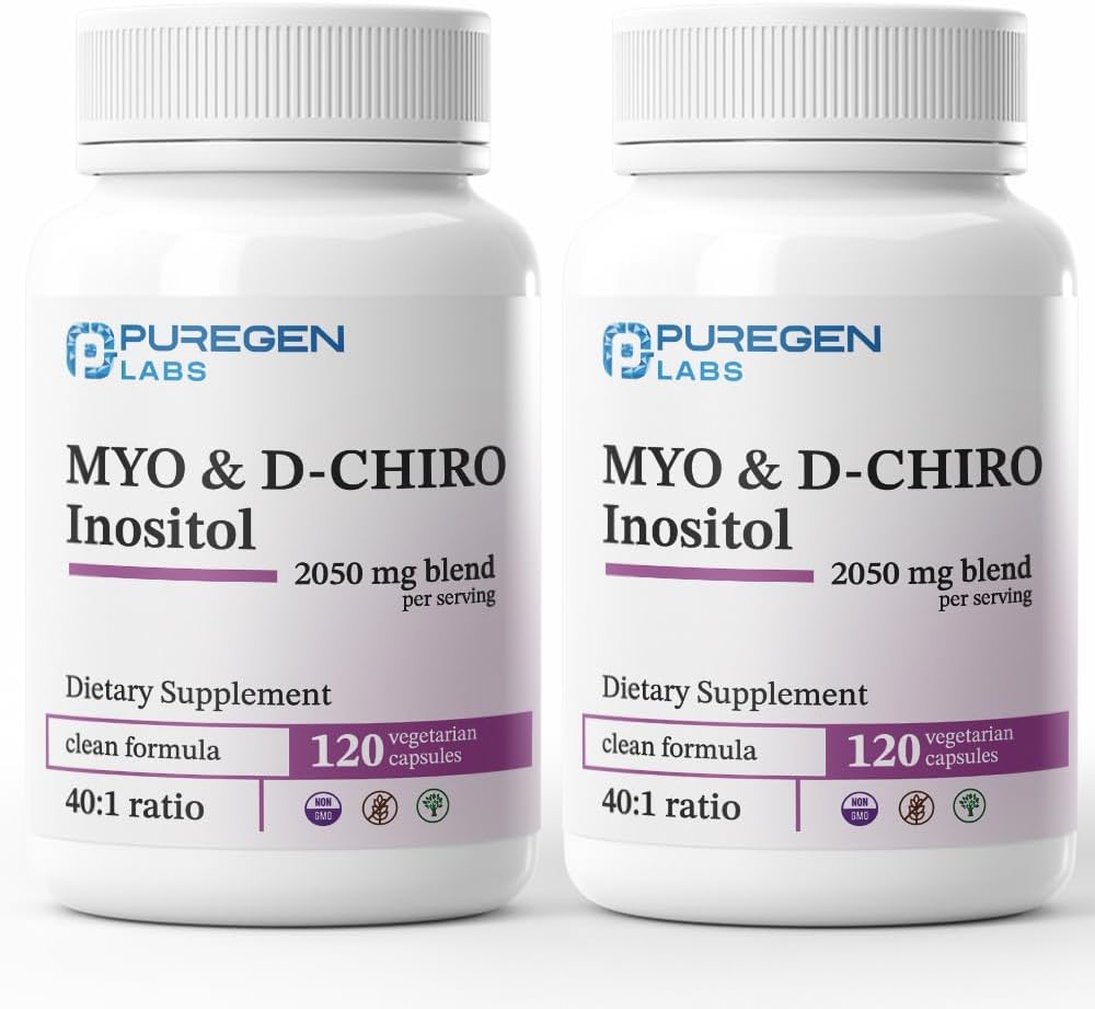 Puregen Labs Inositol Supplement | Myo Inositol & D-Chiro Inositol 2050mg - 240 Cápsulas Vegetales (2 Pack)