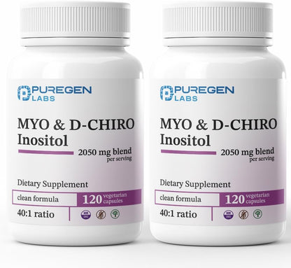 Puregen Labs Inositol Complemento | Myo Inositol & D-Chiro Inositol 2050mg - 120 Cápsulas Veganas – Image 7