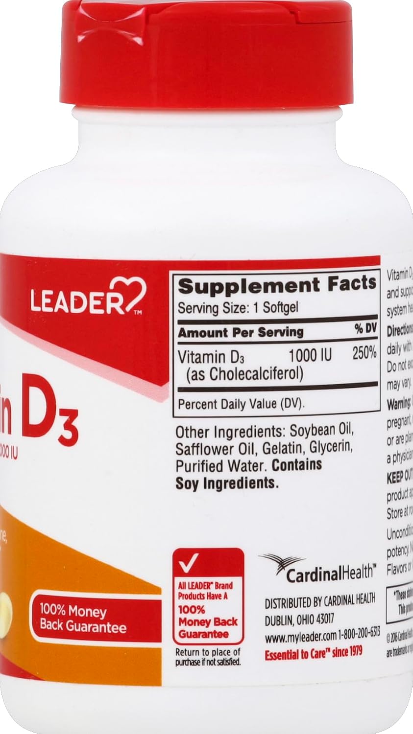 Leader Vitamina D 1000 UI Softgels, 250 Cápsulas