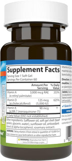 Carlson Vitaminas A, D3, K2 (MK-7) - 3000 mcg RAE Vitamina A, 125 mcg Vitamina D3, 90 mcg Vitamina K2 - 60 Cápsulas Blandas
