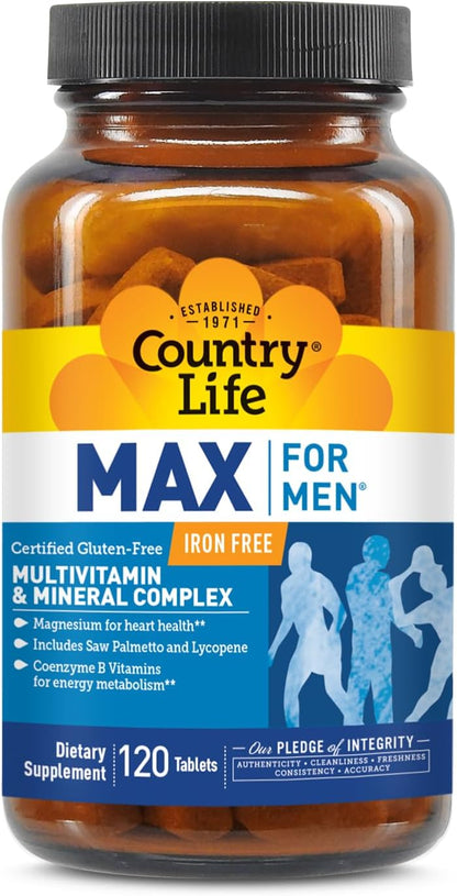 Country Life Max for Men Multivitamínico sin Hierro - 120 Comprimidos Vegetarianos – Image 1