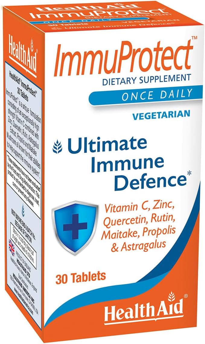 HealthAid ImmuProtect – Daily Immune Support with Vitamin C, Zinc, Quercetin and Propolis (30 Tablets)
