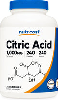 Nutricost Ácido Cítrico 1000mg (1 gramo), 240 Cápsulas - Sin Gluten, No Transgénico