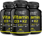 Health Dose Vitamina D3 10.000 UI + K2 (MK7) Suplemento, 180 cápsulas blandas
