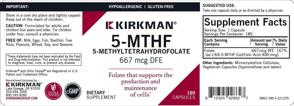 Kirkman 5-MTHF - 5-Metiltetrahidrofolato - Folato Activo para el Mantenimiento Celular
