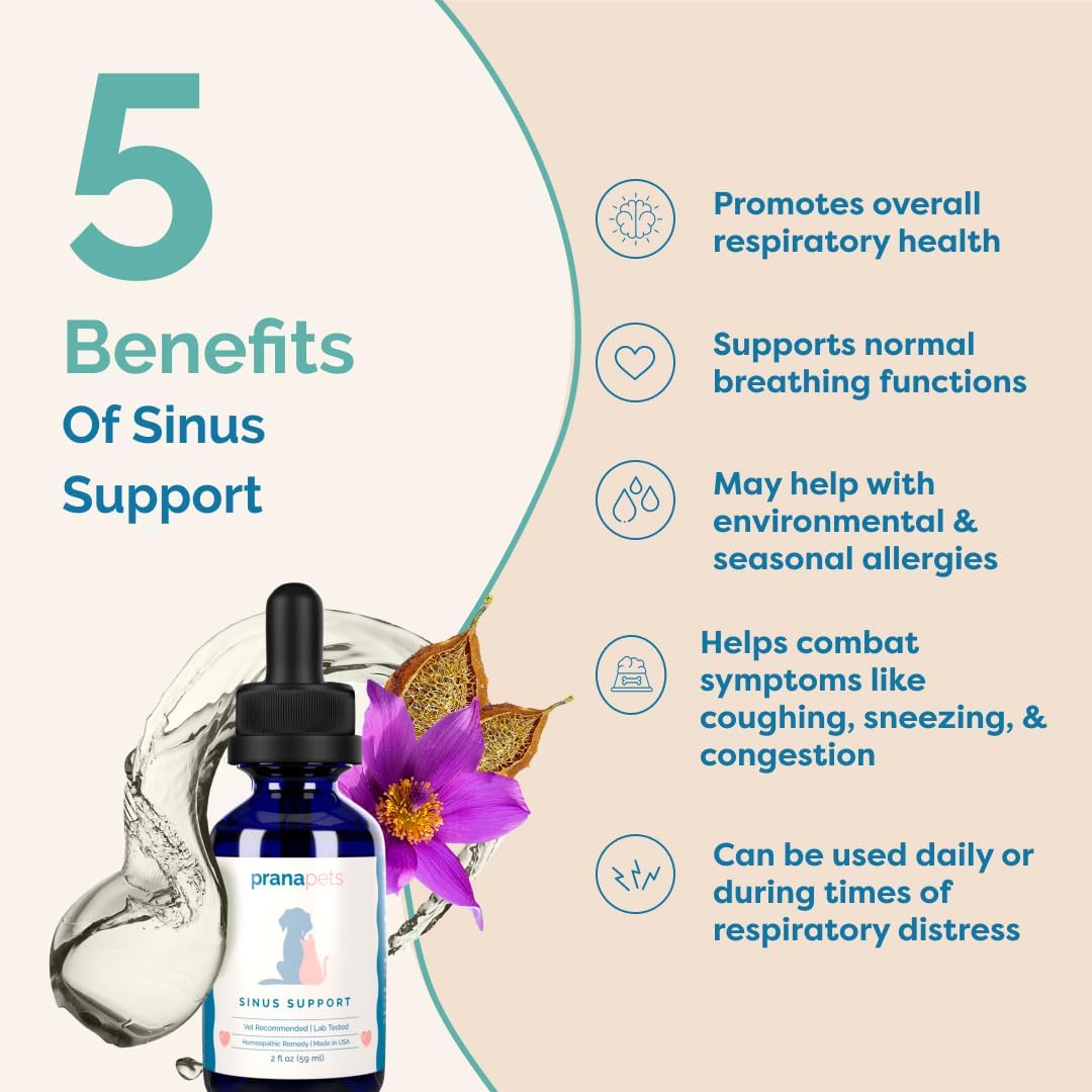 PranaPets Sinus Support – Suplemento Líquido para Perros y Gatos | Alivio Natural de la Congestión