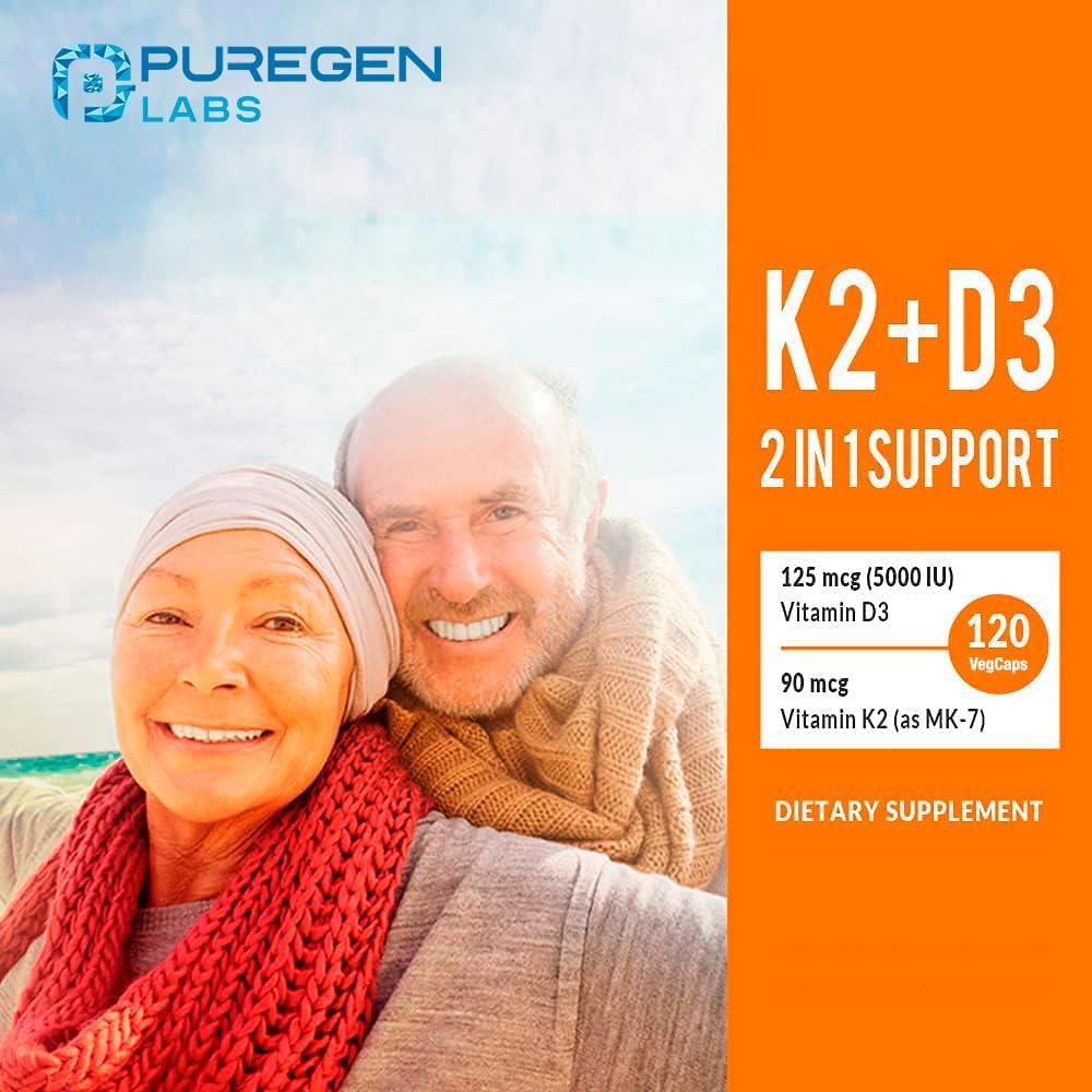 2 en 1 Alta Potencia – 90 mcg Vitamina K2 (MK-7) y 5000 UI Vitamina D3 – 120 Cápsulas