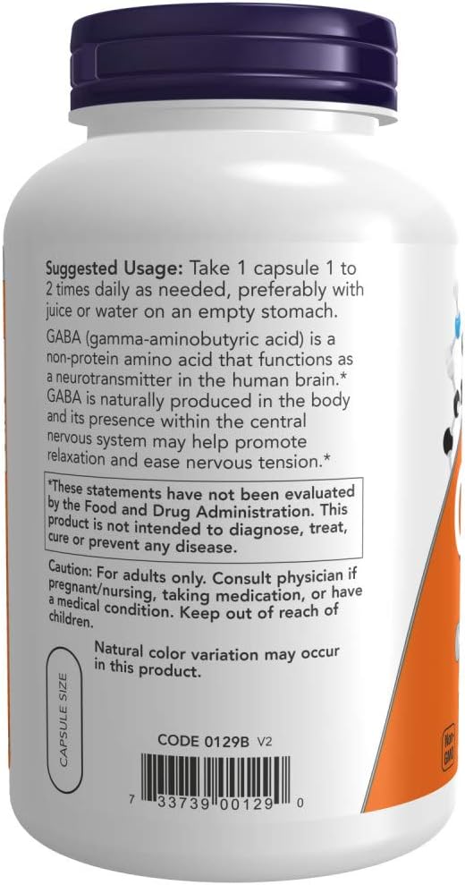 Now GABA 750 mg 200 Veg Capsules – Image 3
