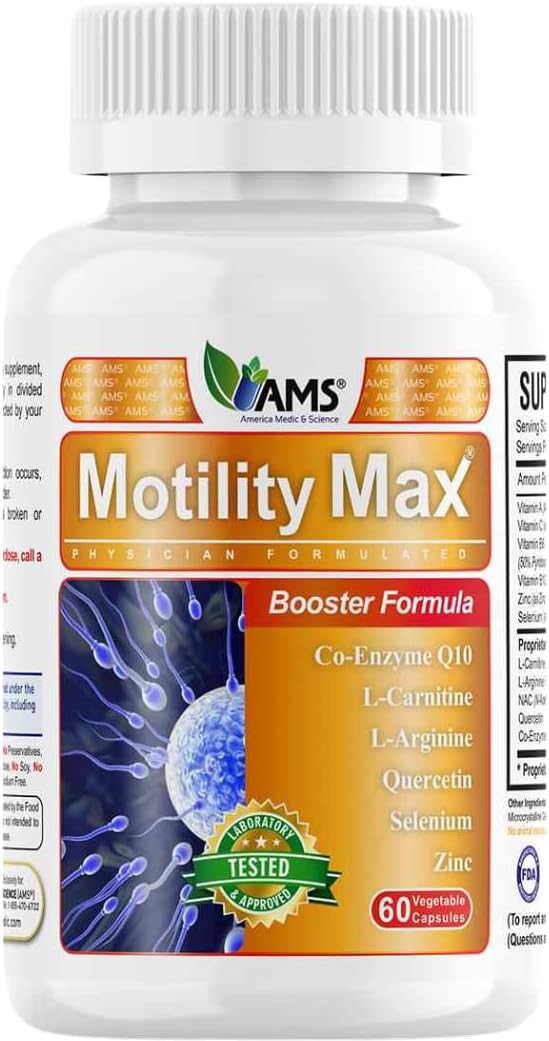 Motility Max – Apoya la motilidad espermática y la salud reproductiva, con L-Arginina, L-Carnitina y nutrientes esenciales, 60 cápsulas