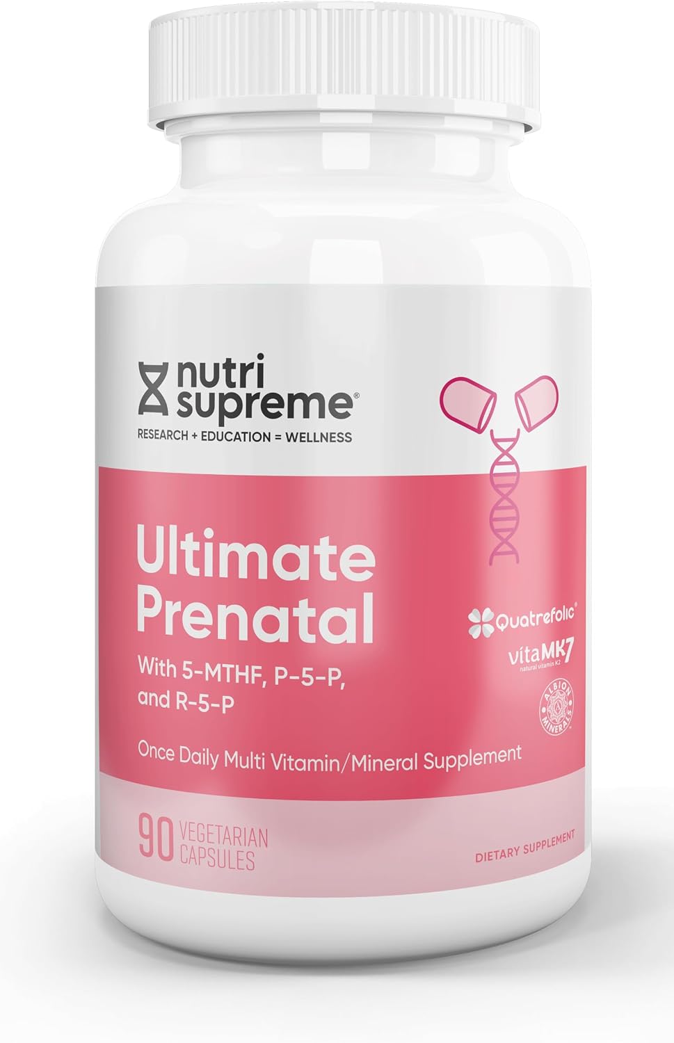 Nutri Supreme Vitaminas Prenatales Masticables – 800 mcg de Folato y Hierro – Sabor Cereza – 90 Comprimidos