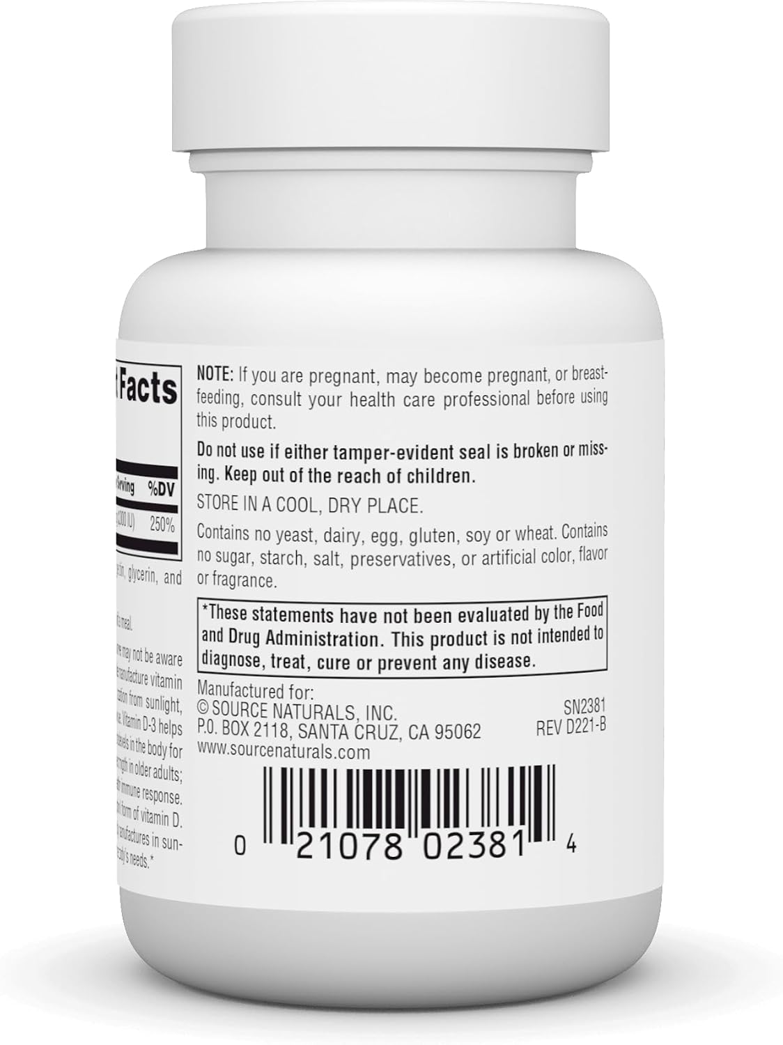 Source Naturals Vitamina D-3 1000 UI - 100 Cápsulas Blandas