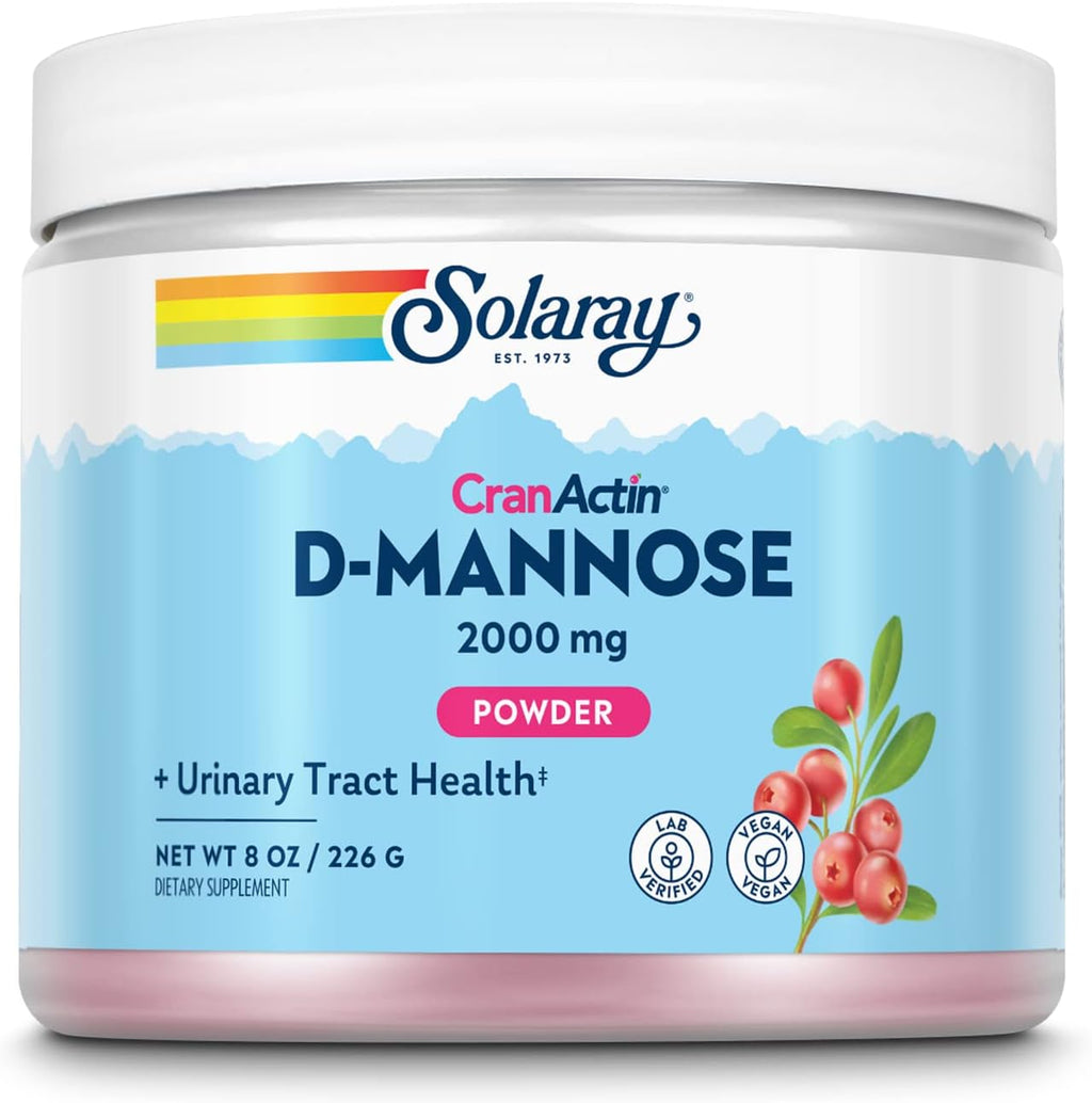 SOLARAY D-Mannose con CranActin Arándano Rojo Extracto en Polvo, 2000 mg, 30 Servicios