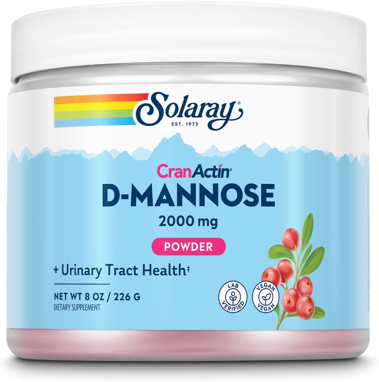 SOLARAY D-Mannose con CranActin Arándano Rojo Extracto en Polvo, 2000 mg, 30 Servicios