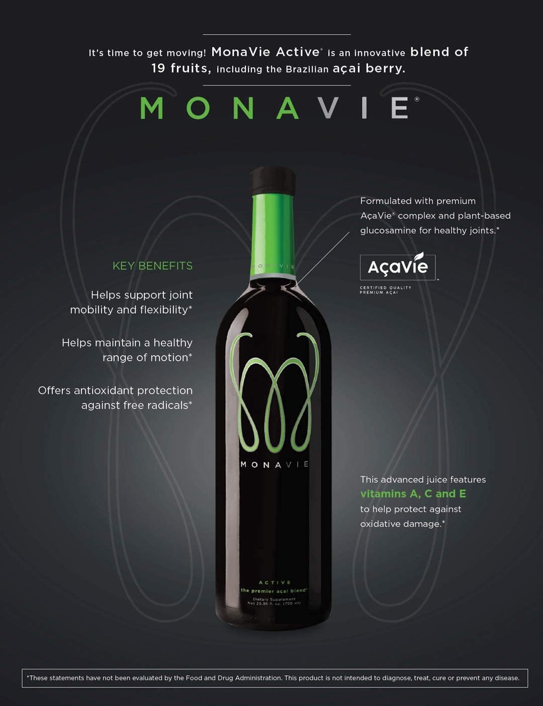 Monavie Active - Liquid Multivitamin with Acai - 4-Bottle Pack (25.3 oz each)