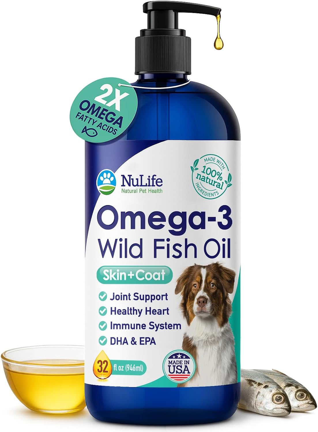 Aceite de Pescado Líquido para Perros con Omega 3, 6 y 9 - 946 ml