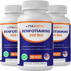 Vitamatic Benfotiamina 300 mg – Vitamina B1 Liposoluble – 90 Cápsulas Vegetarianas por Envase – 2 Envases (Total 180 Cápsulas)