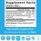 Vitamina K2 D3 con Calcio y Bioperina, 60 Cápsulas