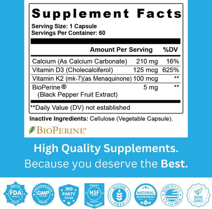 Staver Health Vitamina D3 K2 MK-7 con Calcio – La vitamina D contribuye a la absorción y utilización normal del – Image 5