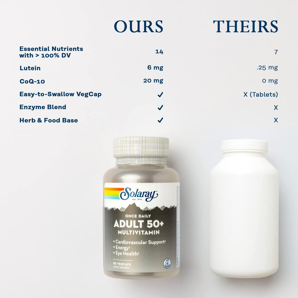 Solaray Once Daily Adult 50+ Multivitamínico Completo para Mujeres y Hombres, 90 Cápsulas Veganas