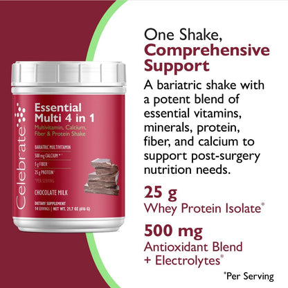 Celebrate Essential Multi 4 en 1 - Multivitamínico Bariátrico en Polvo, Sabor Chocolate, 14 Raciones – Image 8
