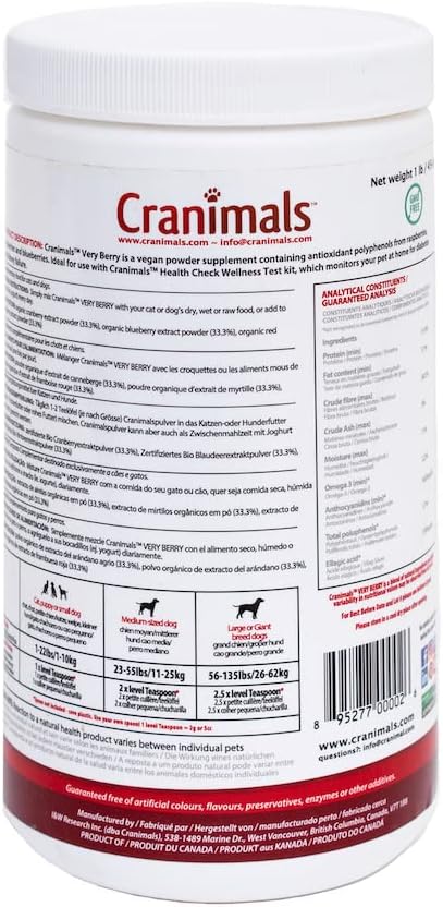 Cranimals VeryBerry Polvo Antioxidante de Bayas Superfood para Perros y Gatos, 454 g