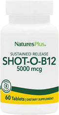 NaturesPlus Shot-O-B12 5000 mcg - 60 Comprimidos de Liberación Sostenida (Paquete de 2) - Apoya la Producción de Energía y el Estado de Ánimo - Vegetariano, Sin Gluten - 120 Raciones