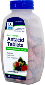 Quality Choice Antiácido Extra Strength - Carbonato Cálcico 750 mg - 96 Comprimidos Masticables Sabor Bayas (Pack de 2)