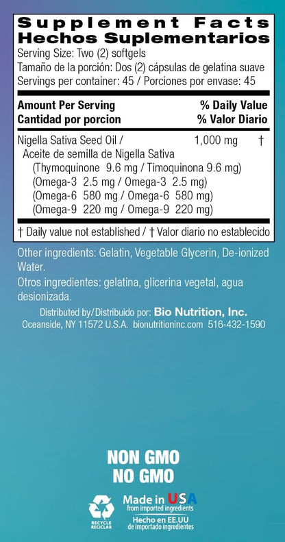 Bio Nutrition Aceite de Semilla Negra 1000mg, 90 Cápsulas Blandas - Prensado en Frío Nigella Sativa | Ácidos Grasos – Image 4