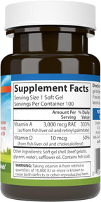 Carlson A y D - 10000 UI Vitamina A, 400 UI Vitamina D3, 100 Perlas Blandas