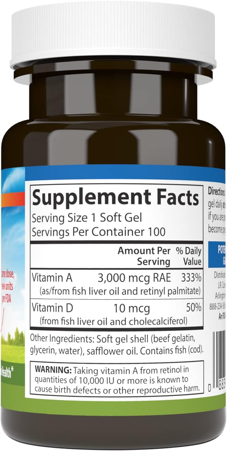 Carlson A y D - 10000 UI Vitamina A, 400 UI Vitamina D3, 100 Perlas Blandas