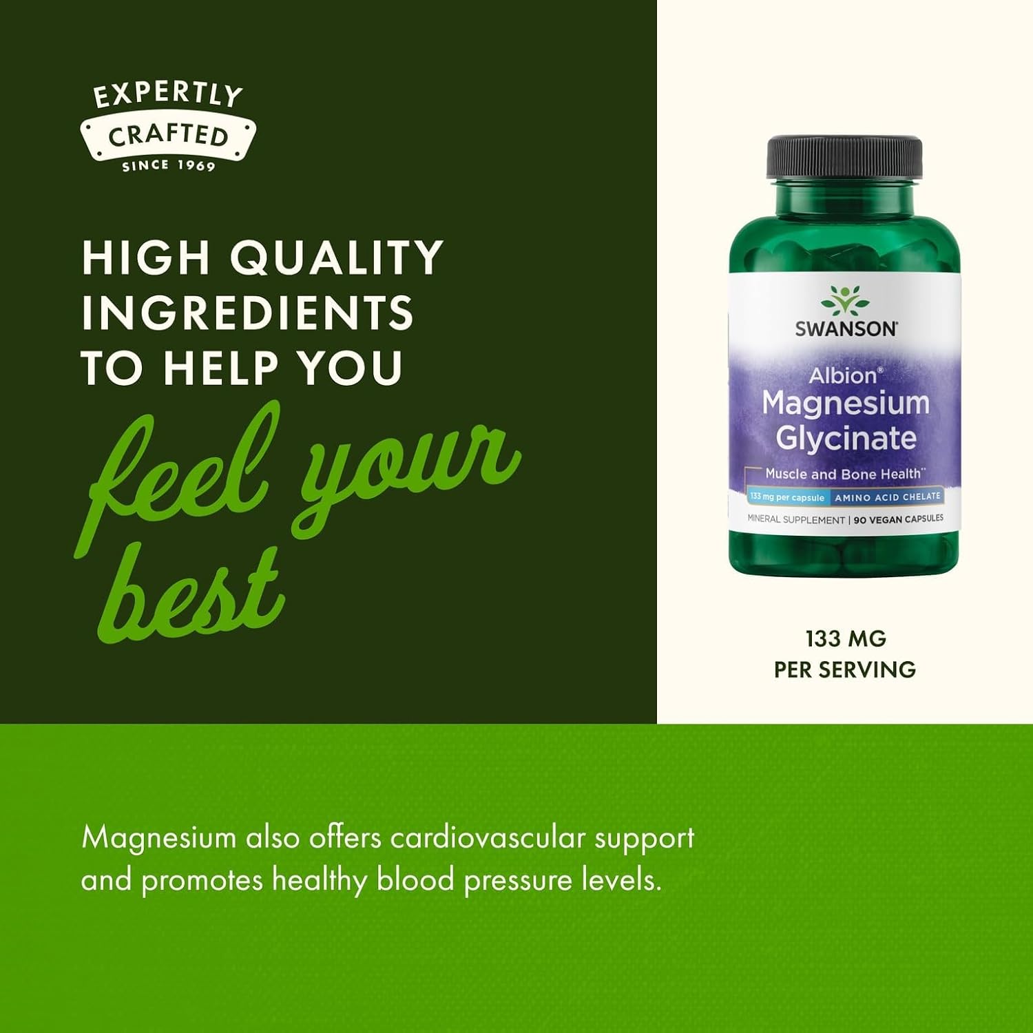 Swanson Albion Magnesium Glycinate - 90 Cápsulas (Pack de 3)