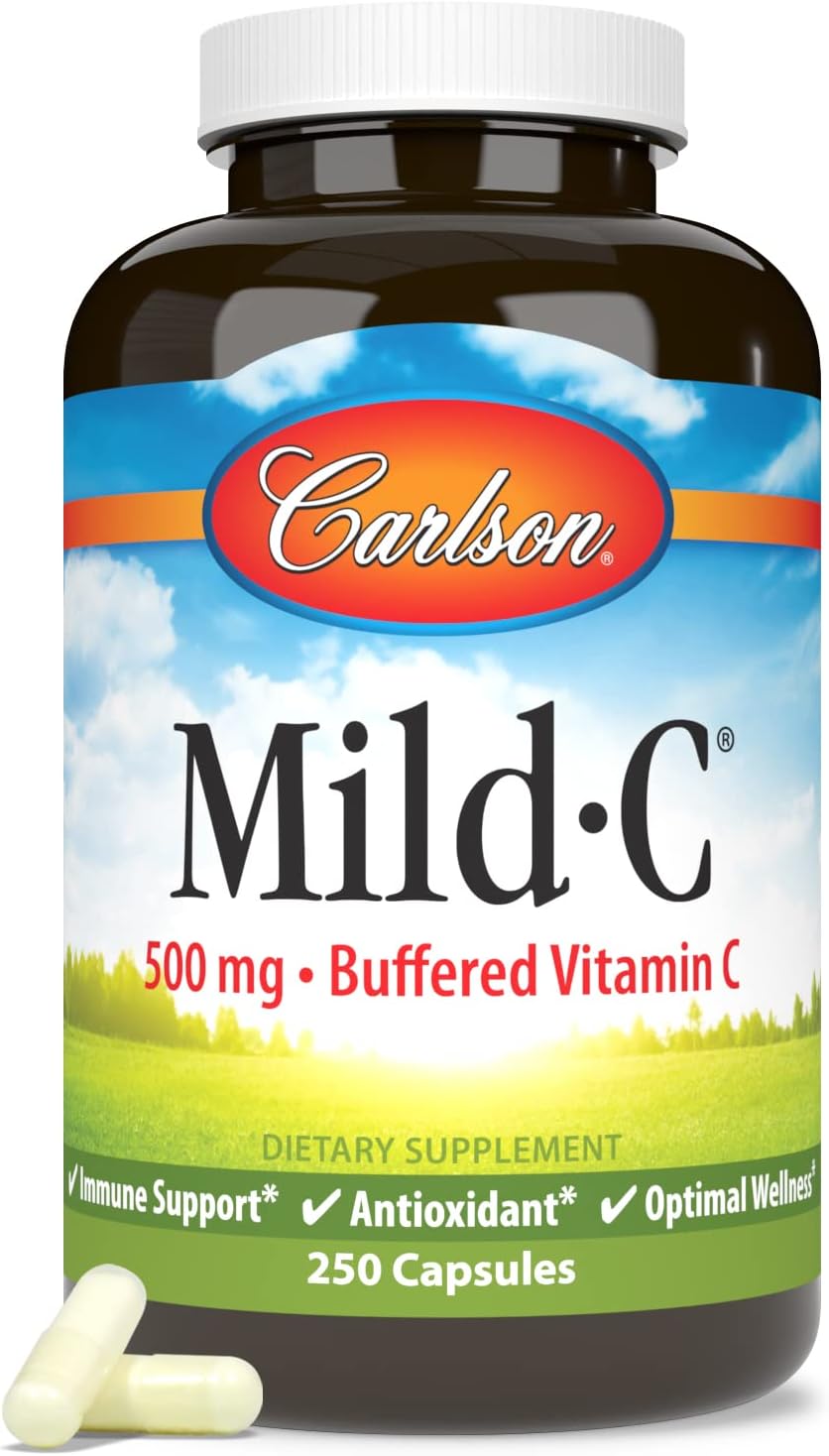 Carlson Mild-C 500 mg Vitamina C Tamponada, Apoyo Inmunológico y Bienestar Óptimo, Antioxidante, 250 cápsulas