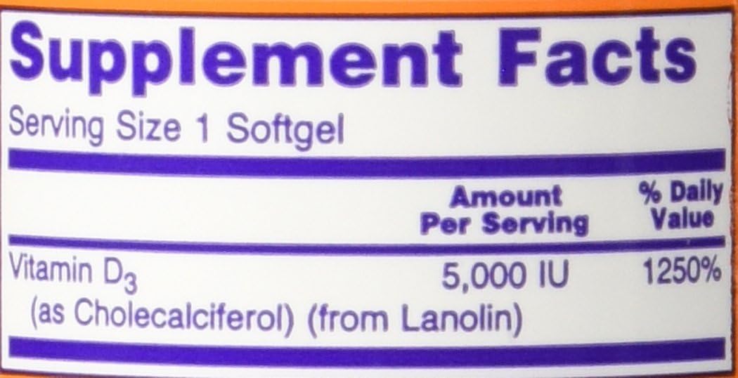 NOW Foods Vitamin D3 5000 IU, 240 Softgels (2-Pack)