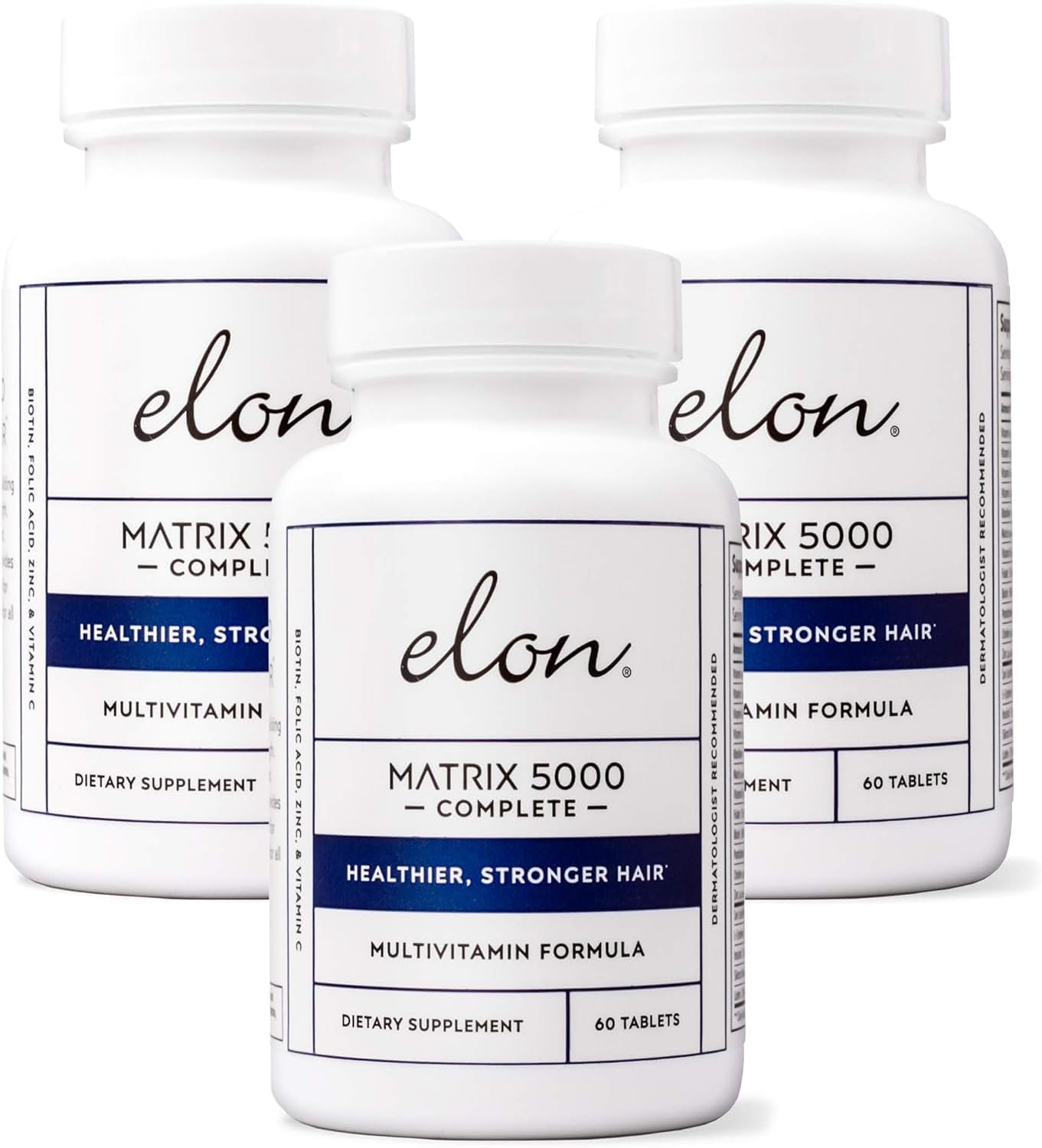 Elon Matrix 5000 Complete Multivitamin — Vitaminas para Cabello, Piel y Uñas — 5000 mcg Biotina, Pack de 3 (180 Días)