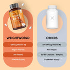 WeightWorld Vitamina D3 4000 UI + K2 (MK-7) 125mcg - 240 Comprimidos Veganos