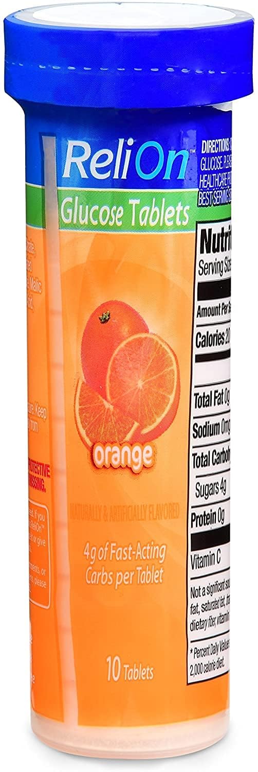 ReliOn Comprimidos de Glucosa Sabor Punch de Fruta, 60 Comprimidos