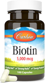 Carlson - Biotin, 5000 mcg, Healthy Hair, Strong Nails & Energy Production, 100 Capsules