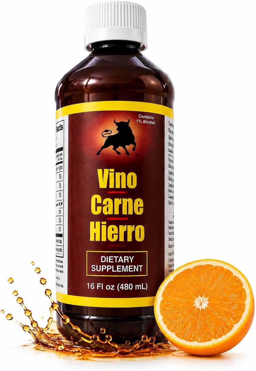 Menper Vino Carne Hierro Suplemento de Hierro Líquido con Vitaminas para Energía y Vitalidad, 473 ml