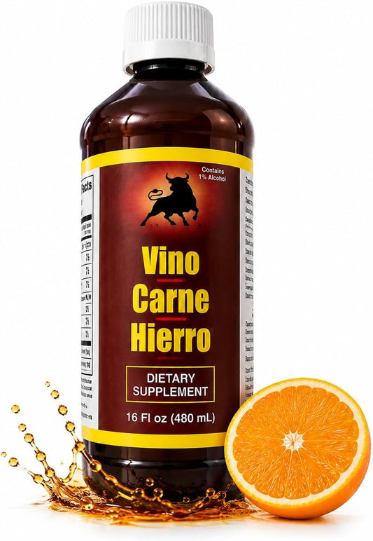 Menper Vino Carne Hierro Suplemento de Hierro Líquido con Vitaminas para Energía y Vitalidad, 473 ml