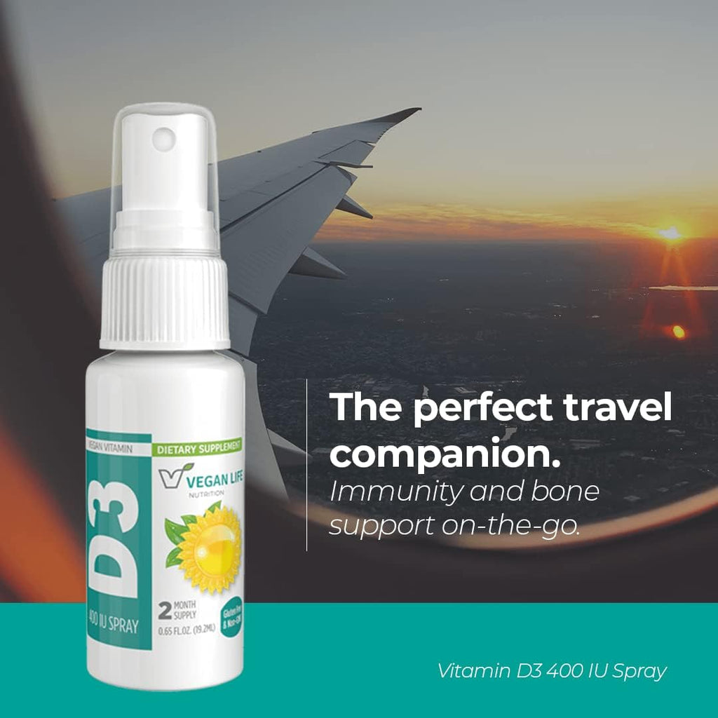 Vitamina D3 Spray para Adultos 400 UI (50% VDR) - Sabor Naranja - Sin Gluten, No GMO - 19 ml