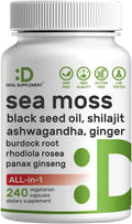 DEAL SUPPLEMENT Irish Sea Moss 240 Cápsulas Veganas – Complejo de 14 Superalimentos con Ashwagandha, Jengibre y Aceite de Semilla Negra