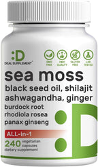 DEAL SUPPLEMENT Irish Sea Moss 240 Cápsulas Veganas – Complejo de 14 Superalimentos con Ashwagandha, Jengibre y Aceite de Semilla Negra