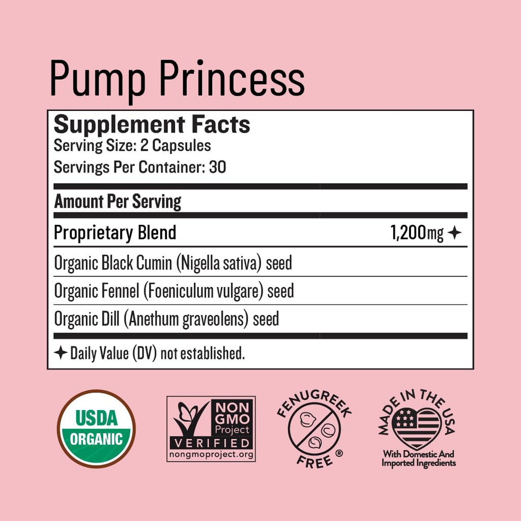 Legendairy Milk Pump Princess - Suplemento de Lactancia con Semillas Orgánicas de Comino Negro, Hinojo y Eneldo - Sin Fenogreco - 60 Cápsulas
