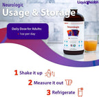 LIQUIDHEALTH Neurologic Focus Suplemento Líquido para la Memoria y Concentración con Ginkgo Biloba, Colina, L-Teanina y Fosfatidilserina - 946 ml