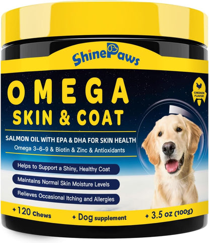 SHINEPAWS Omega 3 para Perros, Masticables – Piel y pelaje saludables: El omega 3 ayuda a mantener la hidratación – Image 1