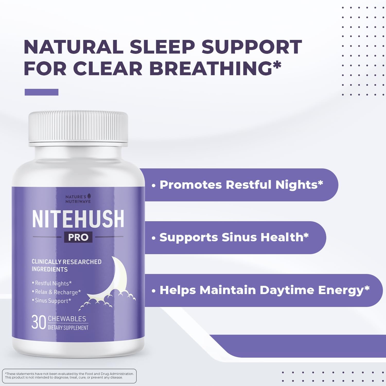 NiteHush Pro – Comprimibles de Extracto de Hiedra y Quercetina – 30 Unidades