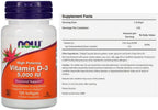 NOW Foods Vitamina D-3 5000 UI Cápsulas Blandas, 120 Unidades