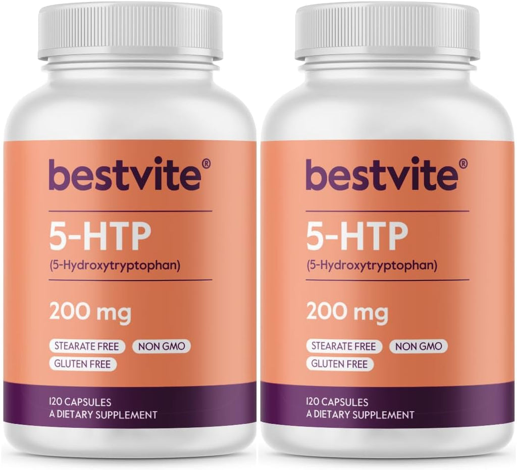 BESTVITE 5-HTP 200mg por Cápsula (240 Cápsulas) - Sin Estearatos - Sin OGM - Sin Gluten